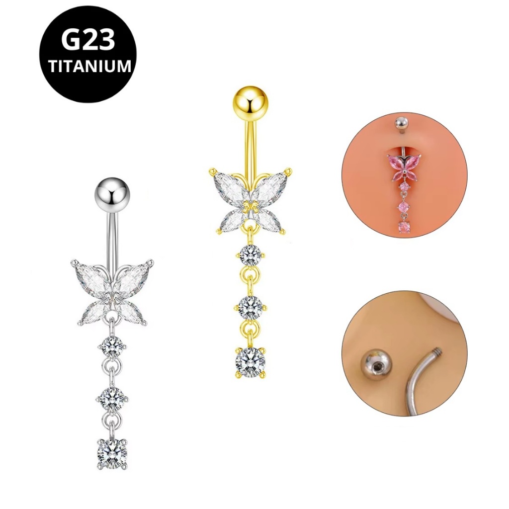 Piercing Umbigo Borboleta Titânio Zircônia Com Pingentes em Oferta na Shopee