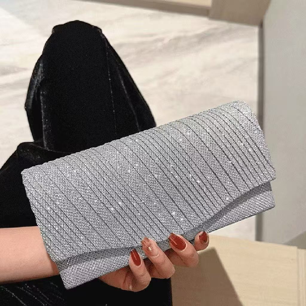 Bolsa Clutch Festa Texturizada com Brilho e Alça Transversal Removível para Jantar Casamento