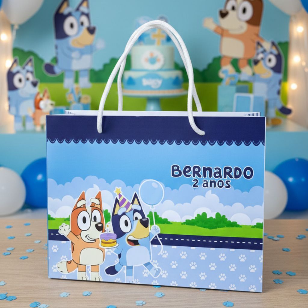 Sacolinha personalizada Tema: BLUEY AZUL| PEGUE E MONTE | Personalizados lembrancinhas mimos