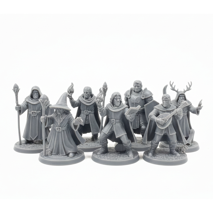 Set kit com 7 bonecos rpg D&D classes jogos magos cavaleiro bardo