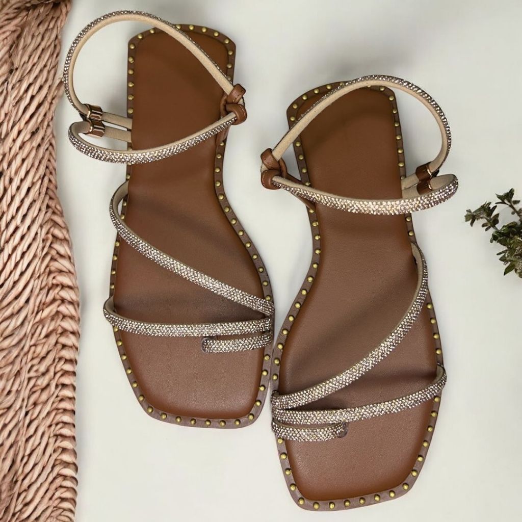 Sandália Feminina Rasteirinha antiderrapante caramelo Marrom 2 formas de uso confortável Elegante