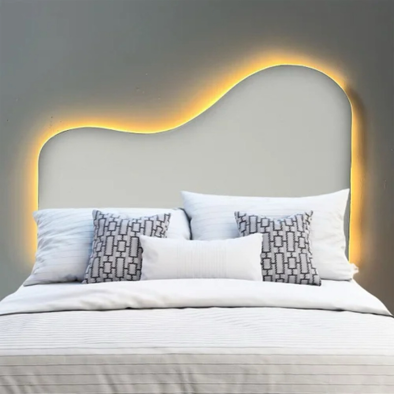 Cabeceira Serena Orgânica com Led 90cm Solteiro Painel para Cama Box em Tecido Bouclé  ou Veludo