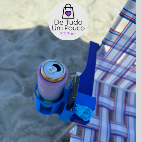Suporte para cadeira de praia Cerveja Refrigerante  e celular -  Porta Copos Latas Garrafa Objetos P/ Cadeiras