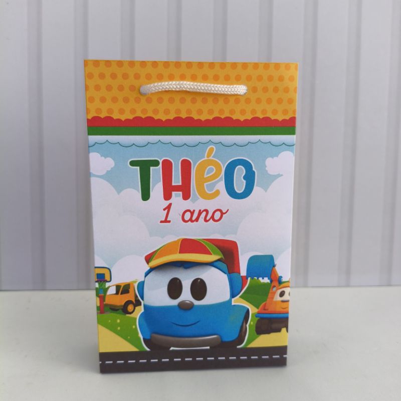 Sacolinha Personalizada Tema Léo o Caminhão Lembrancinha para Festa de Aniversário Sacolas