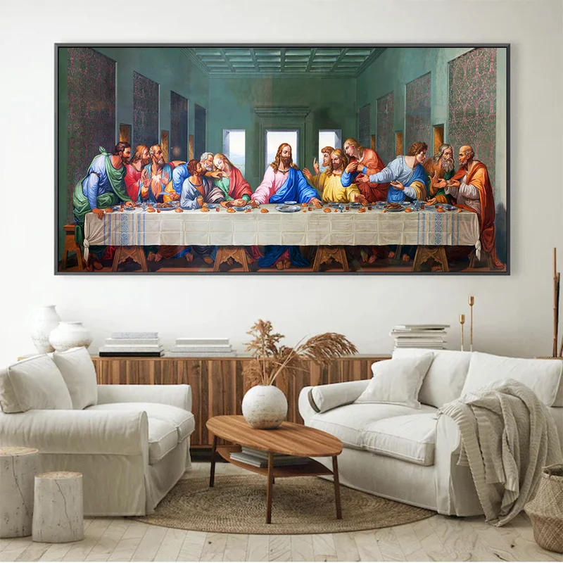 Quadro decorativo ceia, ultima ceia, Leonardo da Vinci, cor visual vivida, modernidade, decoração...