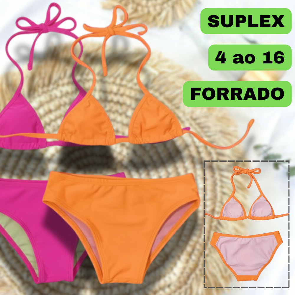Biquíni Infantil/Juvenil Cortininha - Praia/Piscina com Proteção UV 50+ 4 ao 16 Anos em Suplex em Oferta na Shopee