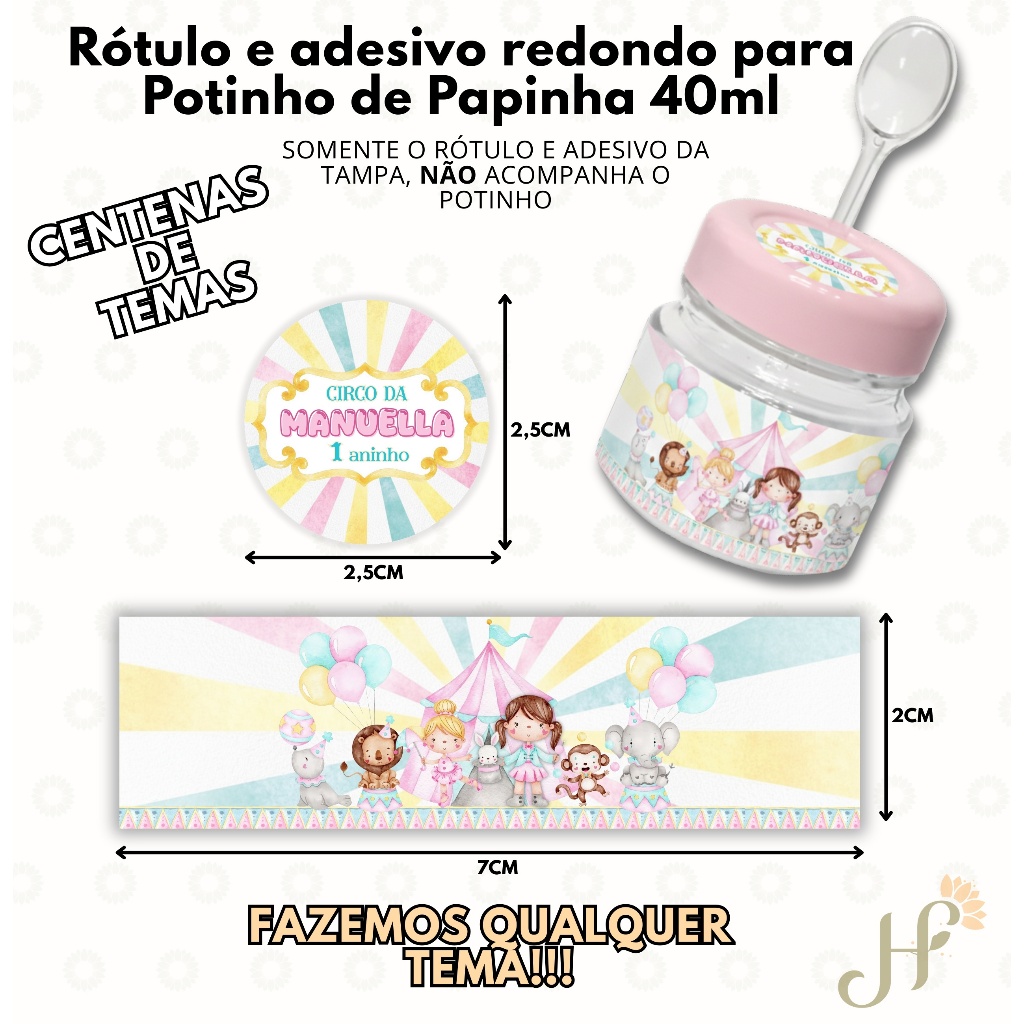 Kit Rótulo Adesivo + Adesivo para Tampa para potinho de papinha de 40ml FAZEMOS QUALQUER TEMA em Oferta na Shopee