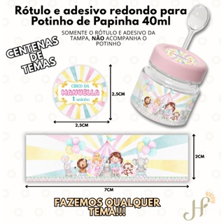 Kit Rótulo Adesivo + Adesivo para Tampa para potinho de papinha de 40ml FAZEMOS QUALQUER TEMA em Oferta na Shopee