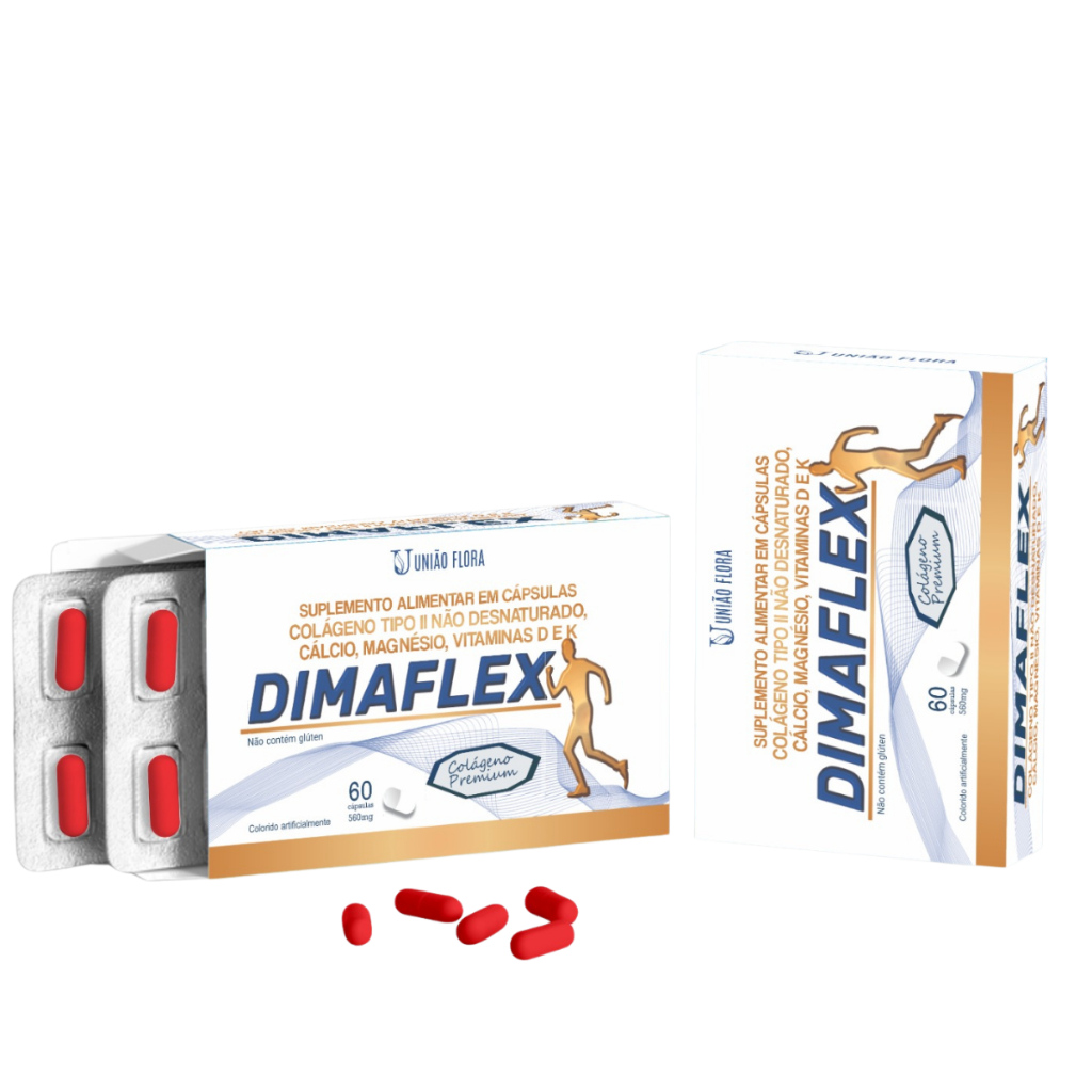 Dimaflex 500mg 60cáps Colágeno Uc2 Magnésio Malato, Articulações, óssea, Alivio dores e Mobilidade