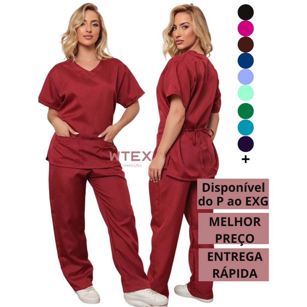 CONJUNTO SCRUB PLUS SIZE Oxford Profissional Pijama Hospitalar Cirurgico Feminino Kit GG EXG