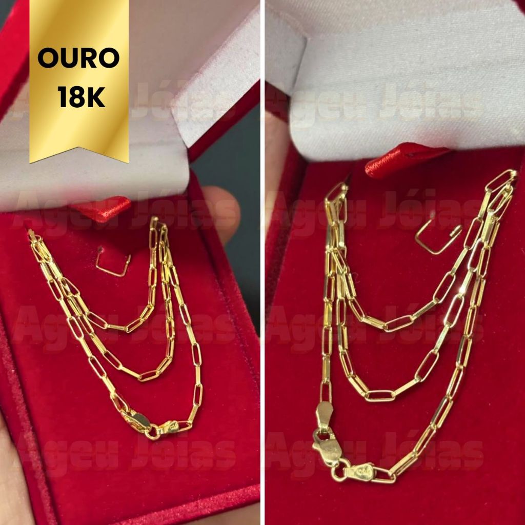 Corrente 70cm Masculina Ouro 18k Tijolinho Cartier Oca Cordão Colar Ouro