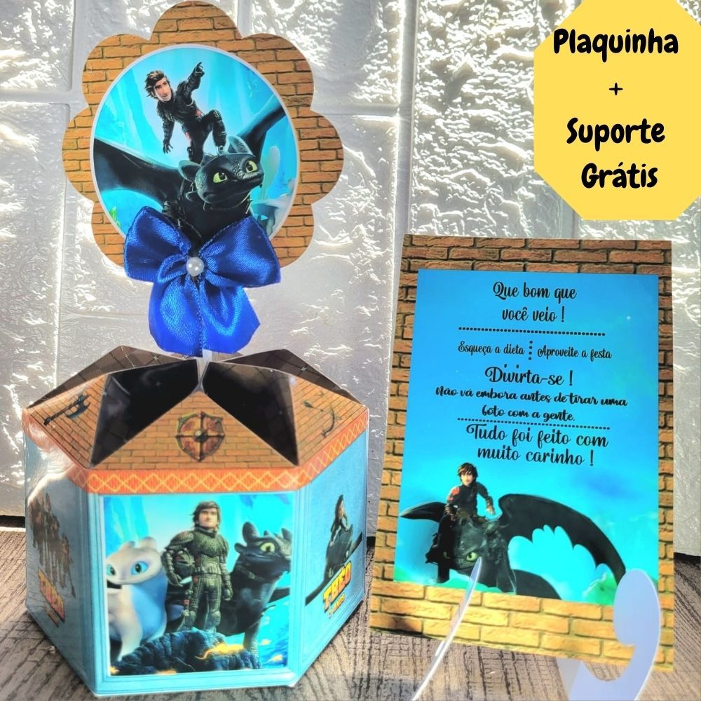 Centro de Mesa Como Treinar O Seu  Dragão. Cachepô  Arranjo, Enfeite Lembrancinha p/Festa de Aniversário Personalizado