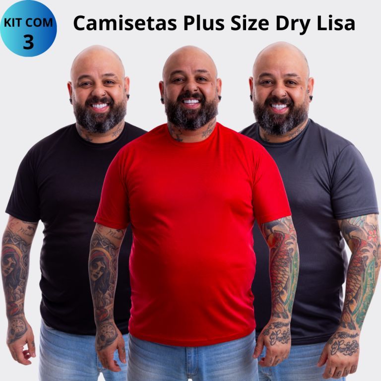 KIT 3 Camisetas Básica Plus Size Dry Leve Masculino Caminhada Corrida Futebol Treino Esportes Secagem Rápida