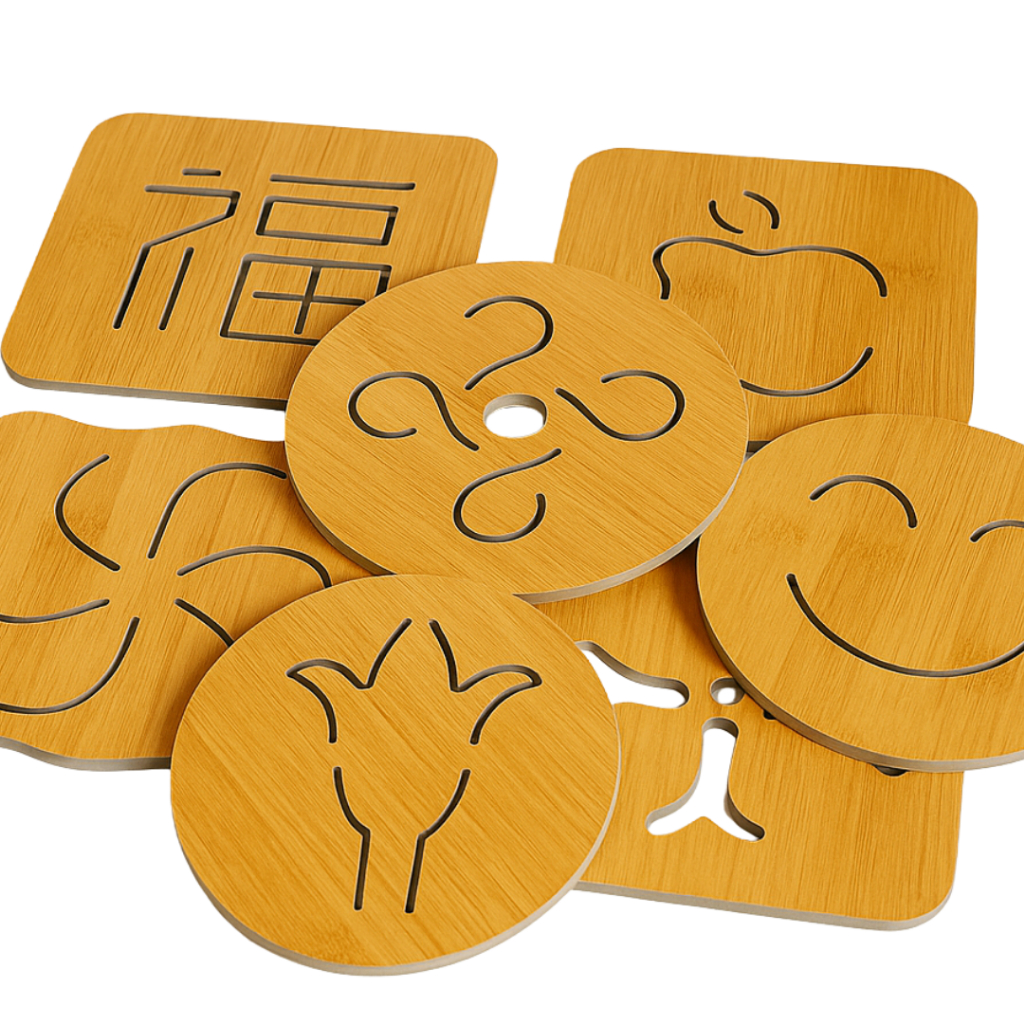 Kit Descanso De Panela Bambu Protege Mesa E Bancada 02 Formatos Quadrado Redondo Desenhos Diversos em Oferta na Shopee