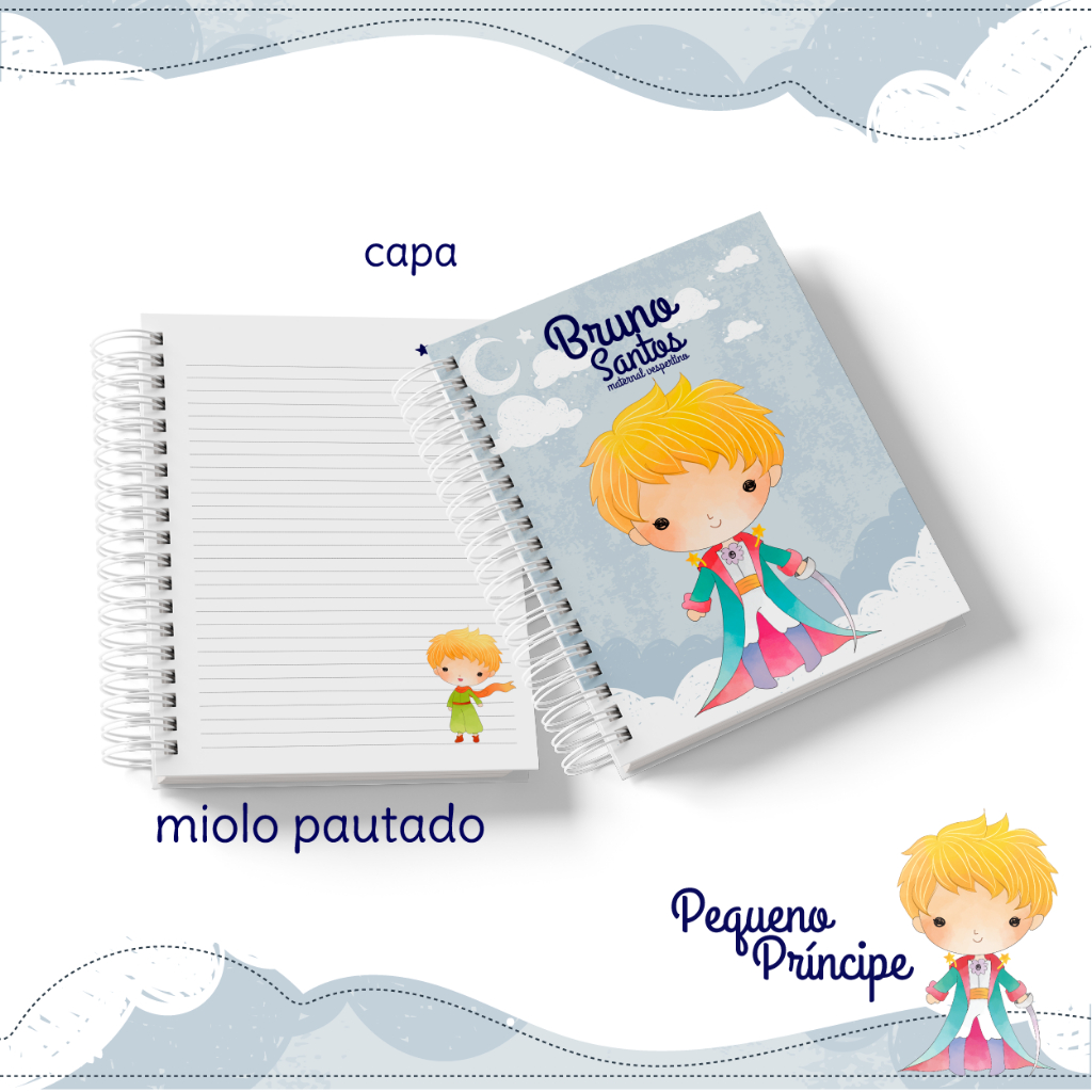 Agenda Escolar PEQUENO PRÍNCIPE Personalizada Creche Capa Dura - Nome na Capa, Volta às Aulas