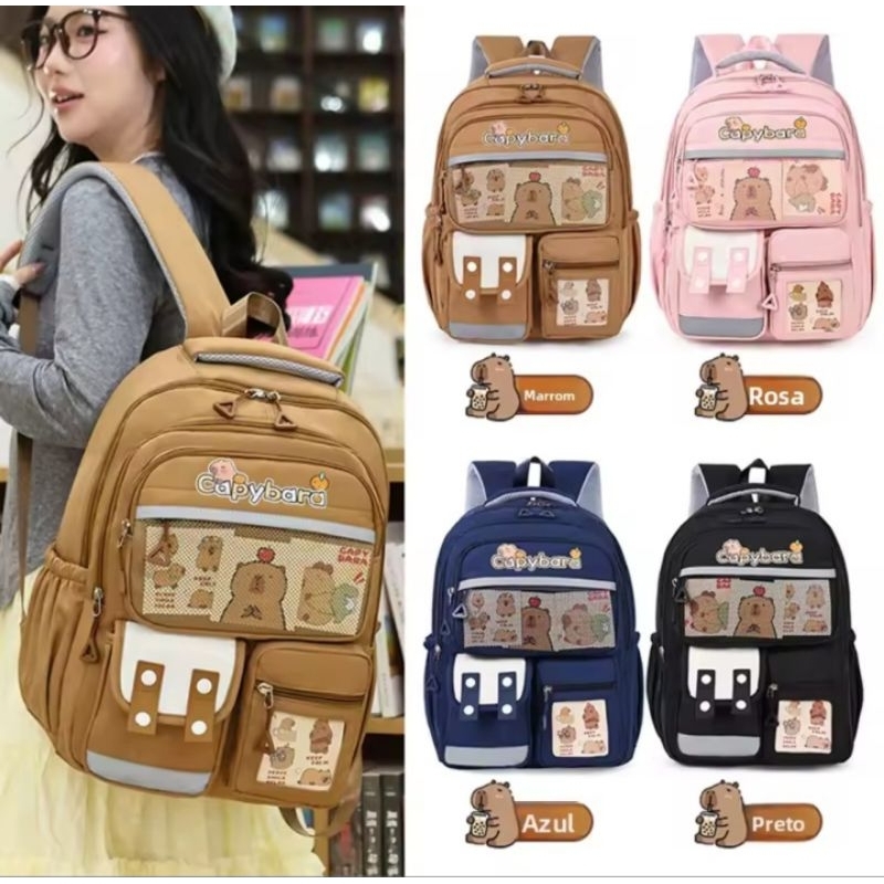 Mochila Escolar Infantil Capivara Espaçosa, Confortável e Resistente a prova de água