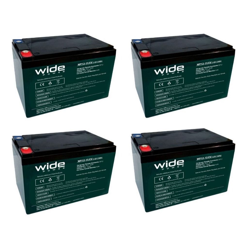KIT 4 BATERIAS CICLO PROFUNDO 12V 15AH /12V 16AH PARA BICICLETA ELETRICA ,PATINETE, MOTOS ELETRICA. em Oferta na Shopee