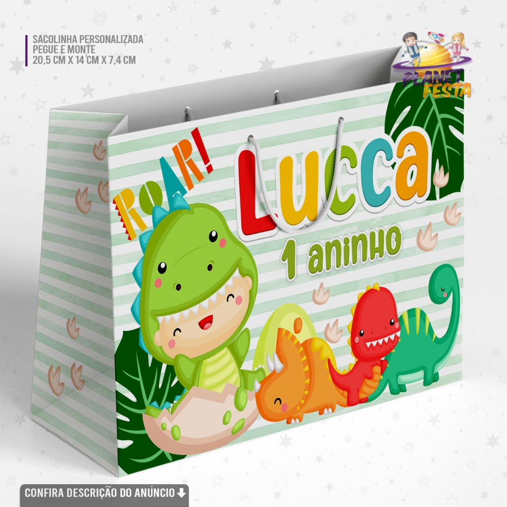 Sacolinha Personalizada Dinossauro Baby Lembrancinha Festa Infantil