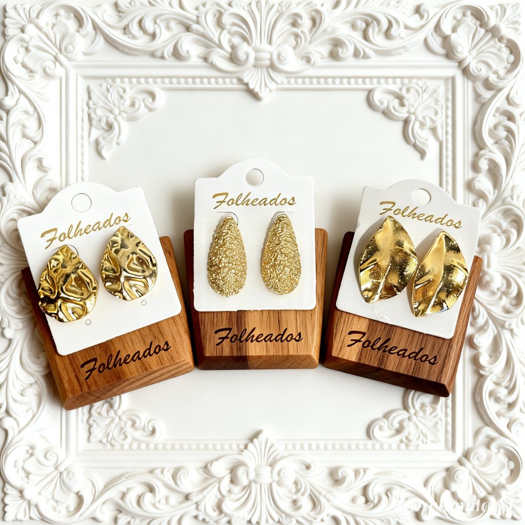 Brincos Femininos Folheados a Ouro 3 Pares Gota Dourada Texturizada Folha Trio Brincos Delicados Elegantes