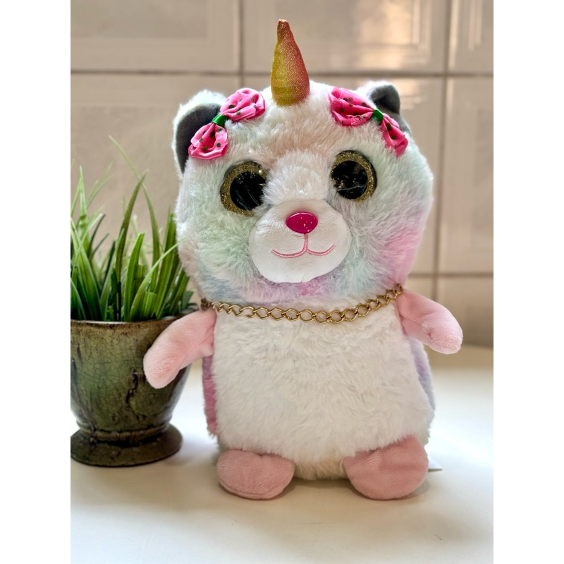 Gata Gatinha de Pelúcia Degrade Colorida Unicórnio Lacinhos na Cabeça Corrente Pescoço BR Machine (U2)