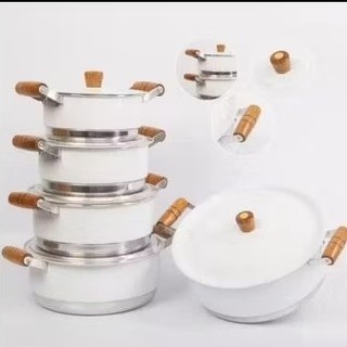 JOGO DE PANELA BRANCO LUXO COM TAMPAS DE ALUMÍNIO