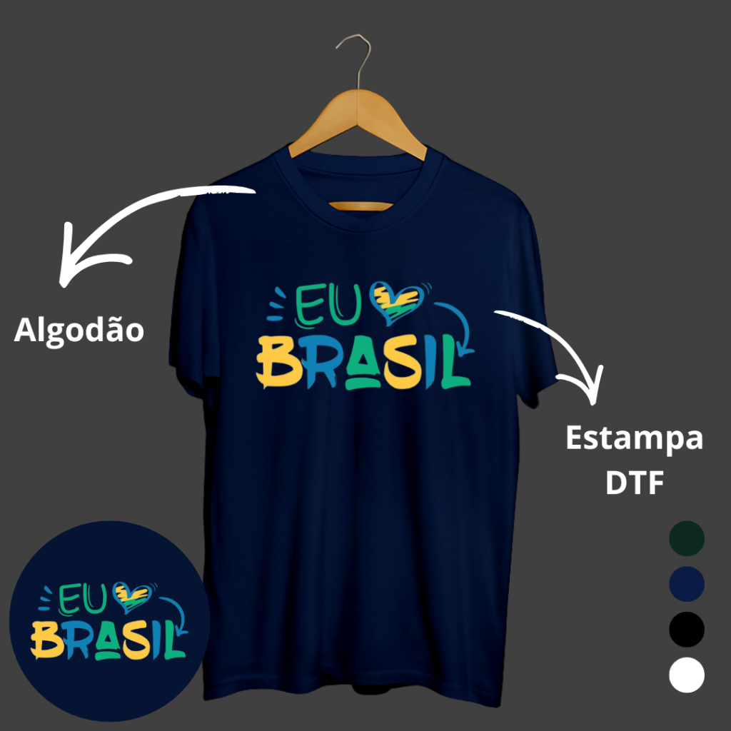 Camiseta Unissex Estampada EU AMO O BRASIL varias cores Copa do Mundo 2026 Futebol Tendência