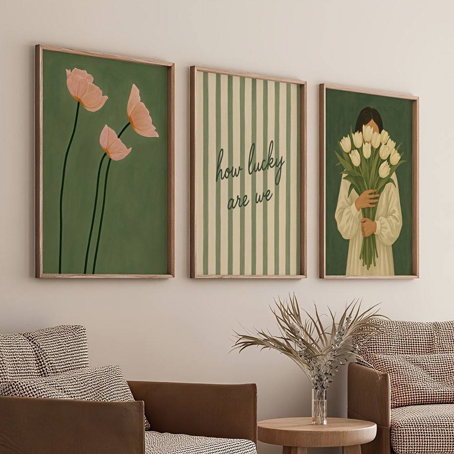 Kit 3 Quadros Decorativos Frases Românticas Vintage Verde Floral Boho Arte Para Quarto em Oferta na Shopee