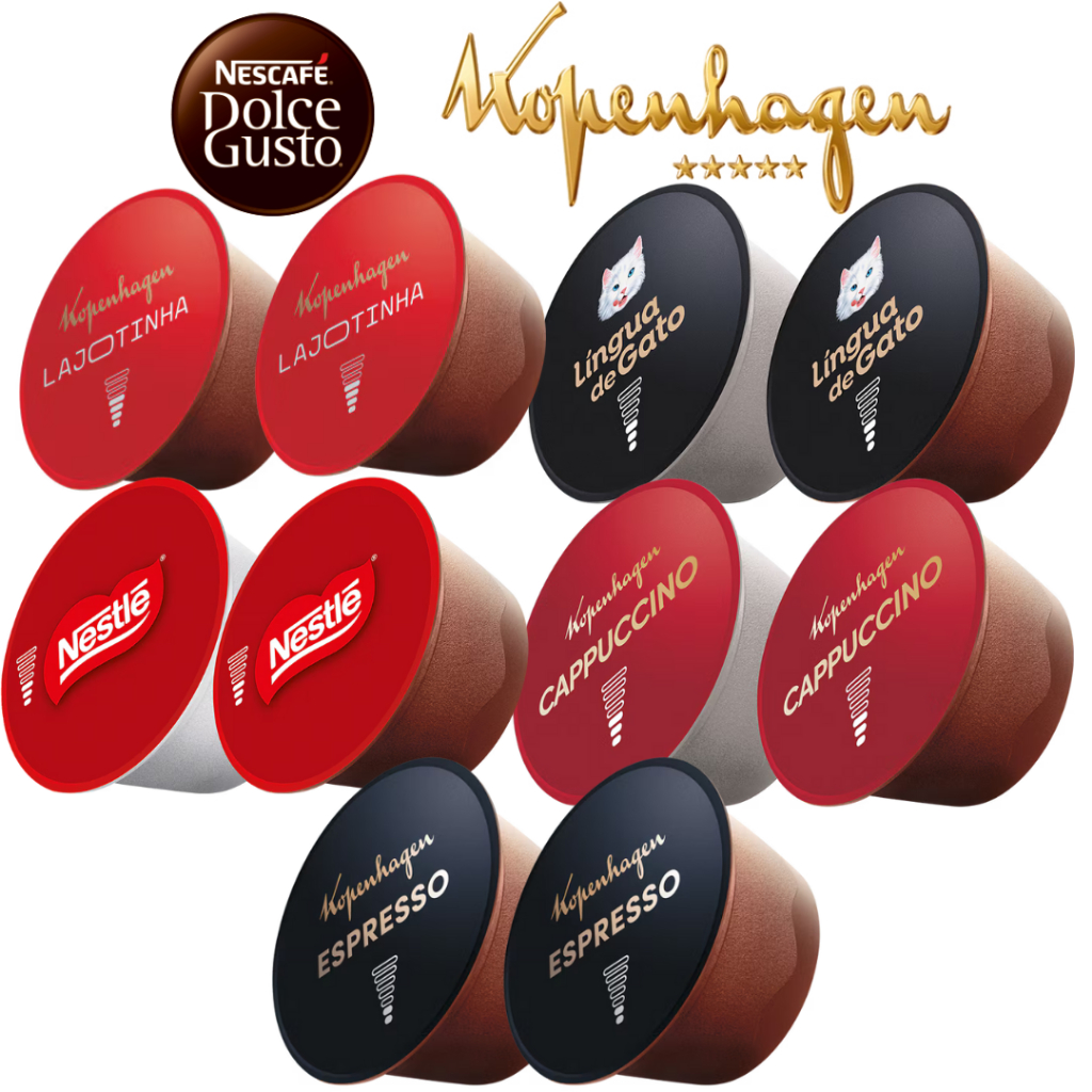 Kit de Cápsulas Premium Kopenhagen Língua de Gato, Cappuccino, Lajotinha, Chococino e Espresso em Oferta na Shopee