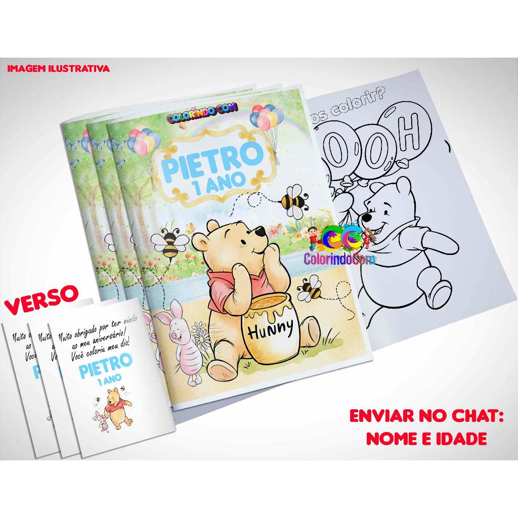 Livrinho De Colorir Tema Ursinho Pooh Candy - Lembrancinhas Personalizadas  Completo/Básico/Só Revista (10)