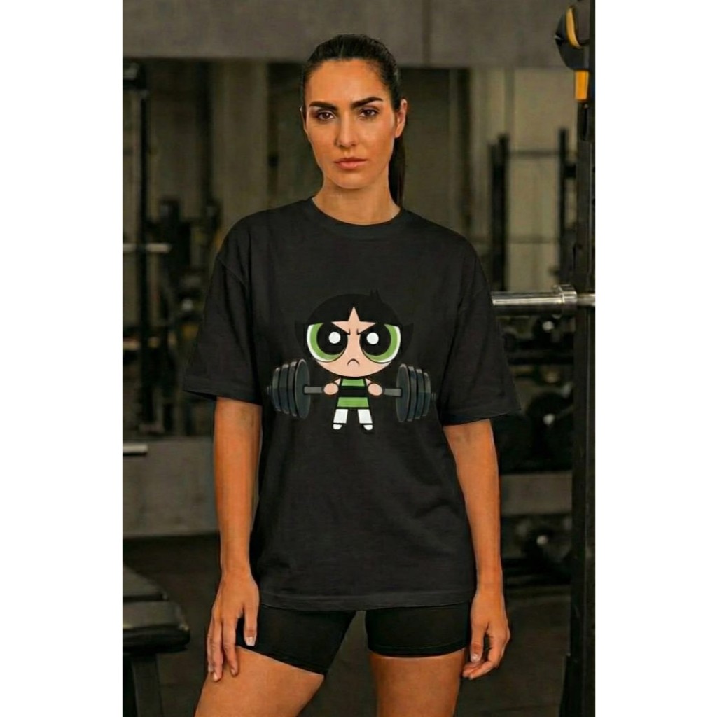 Camiseta Feminina Personagem Super Poderosas Academia Treino Docinho