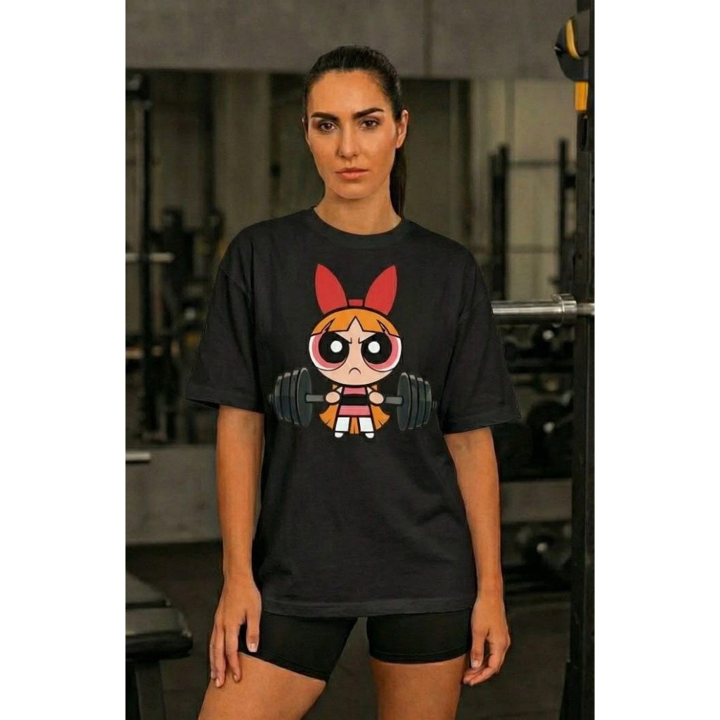 Camiseta Feminina Personagem Super Poderosas Academia Treino  Florzinha