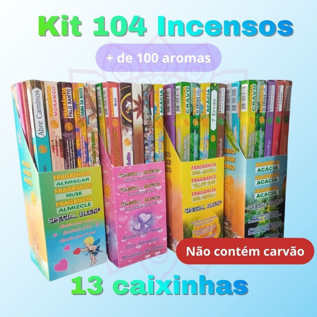 Imagem Incenso 100% Natural Sortidos/ Kit com 104 incensos 13 caixinhas