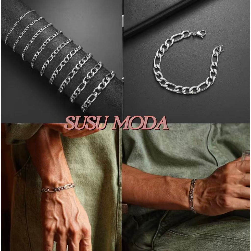 pulseira masculino de 3-5mm. Pulseira moderna de corrente de aço inoxidável