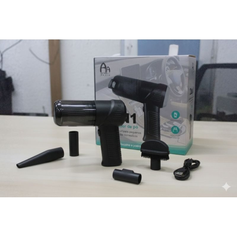 Mini Aspirador de Pó Portátil 2 em 1 Sem Fio Recarregável USB - Automotivo e Doméstico + Lanterna Integrada