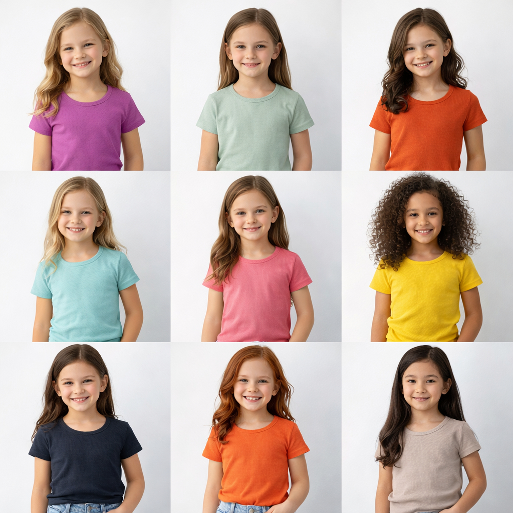 Kit 05 peças Blusa Infantil Canelada Lisa Manga Curta Tamanho 01 ao 10 anos