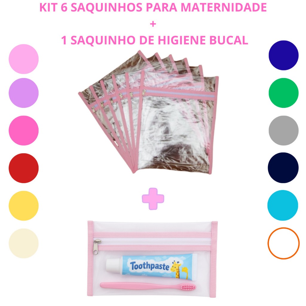 Imagem Kit 6 Saquinhos Organizadores De Maternidade P/Mala e Viagem+1 Saquinho De Plástico De Higiene Bucal