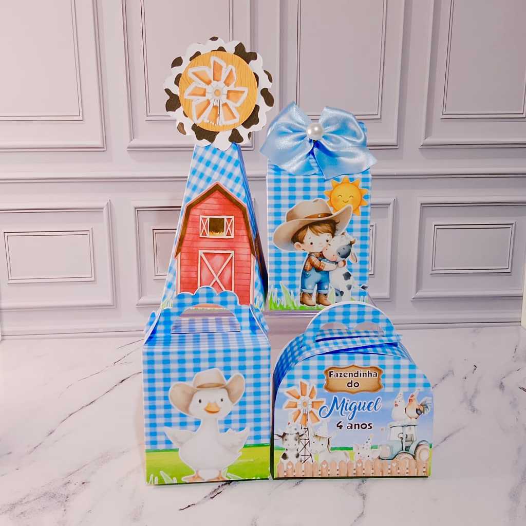 Kit caixinhas Personalizada-Fazendinha-Menino-Festa-Aniversário-Lembrancinha-Caixa