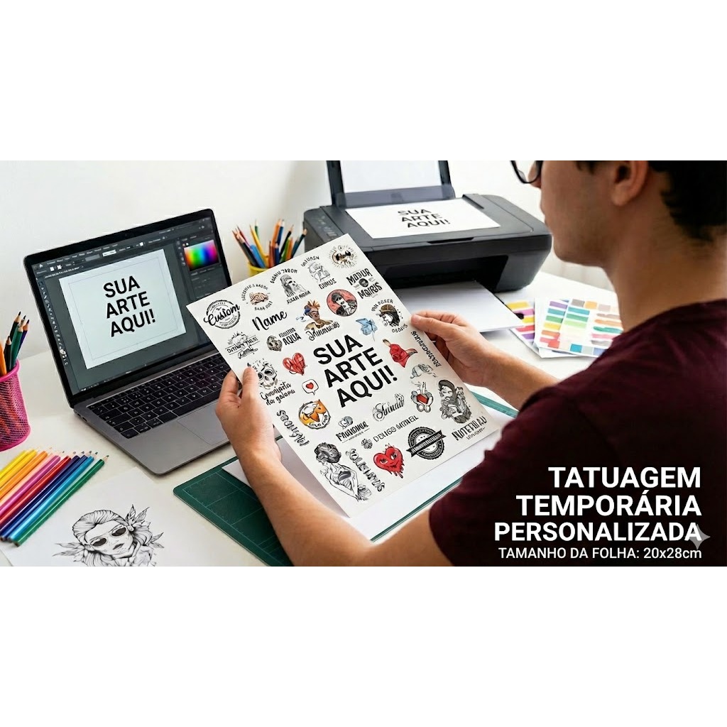 Tatuagem Temporaria Personalizada Premium 20x28cm em Oferta na Shopee