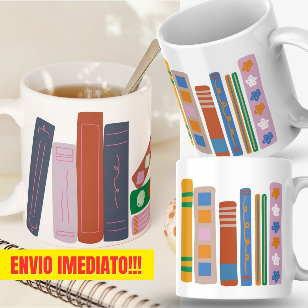 'Caneca Xicara Porcelana 325ml Leitora Livro Booktok Livros Personalizada Presente Decoração Casa