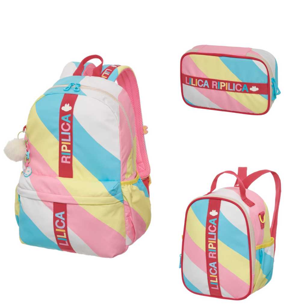 Kit Escolar Mochila de Costas + Lancheira Térmica Reversível + Estojo Box Lilica Ripilica Lovit Vibrant