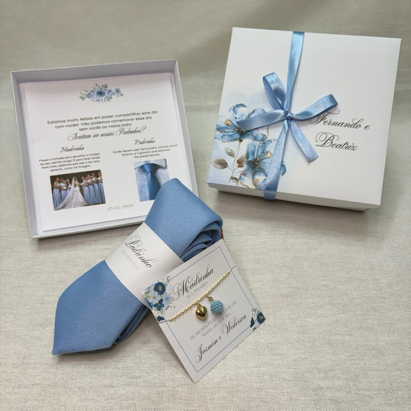 Caixa Convite para Padrinhos de casamento com pulseira e gravata/ Caixa de papel