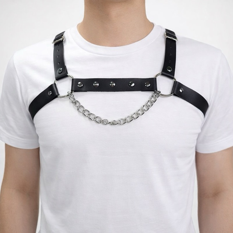 Harness Masculina Chain com Corrente em couro Sintetico em Oferta na Shopee