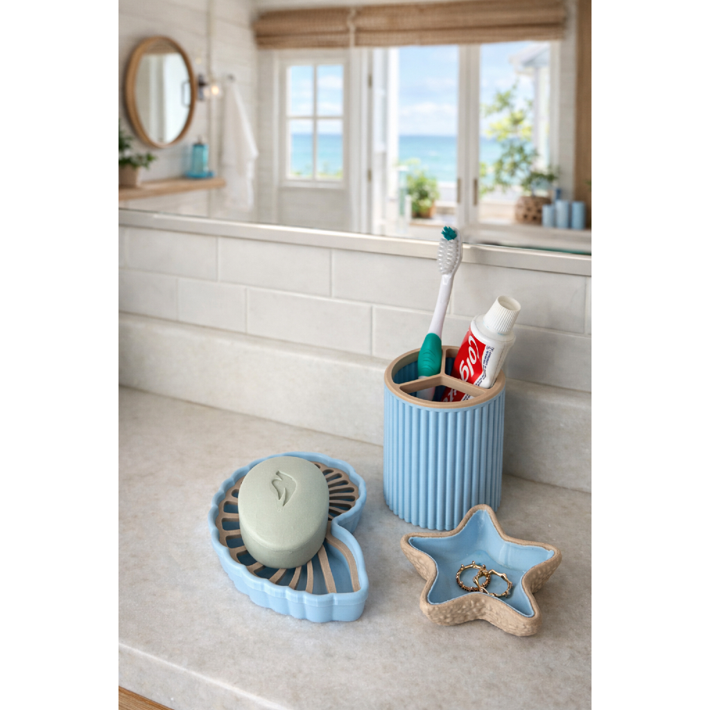 Kit Banheiro Concha Casa de Praia em Impressão 3D  Design Minimalista Verão Decoração Estrela do Mar
