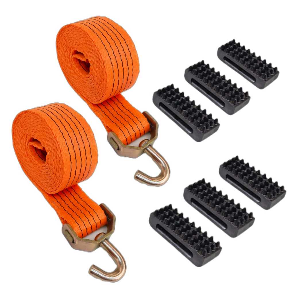 Kit 2 Cintas Amarração Guincho Caminhão Laranja 5ton 3metros + 6 Canoplas garra pneu