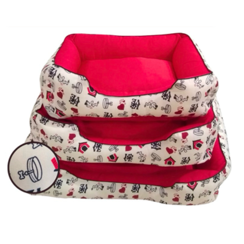 Caminha Cachorro e Gato PMG Estampa CREME E VERMELHO 100% Lavável
