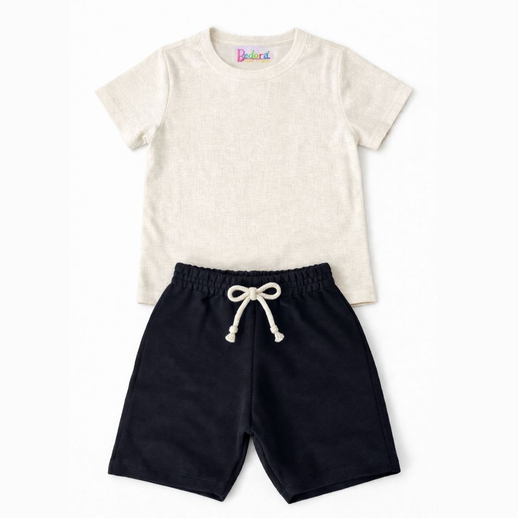 Conjunto Infantil Menino Básico Verão Bermuda Moletinho e Camiseta Algodão Masculino