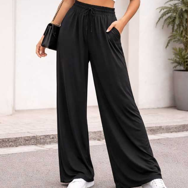 Calça Pantalona Feminina Com Bolso Cintura Alta