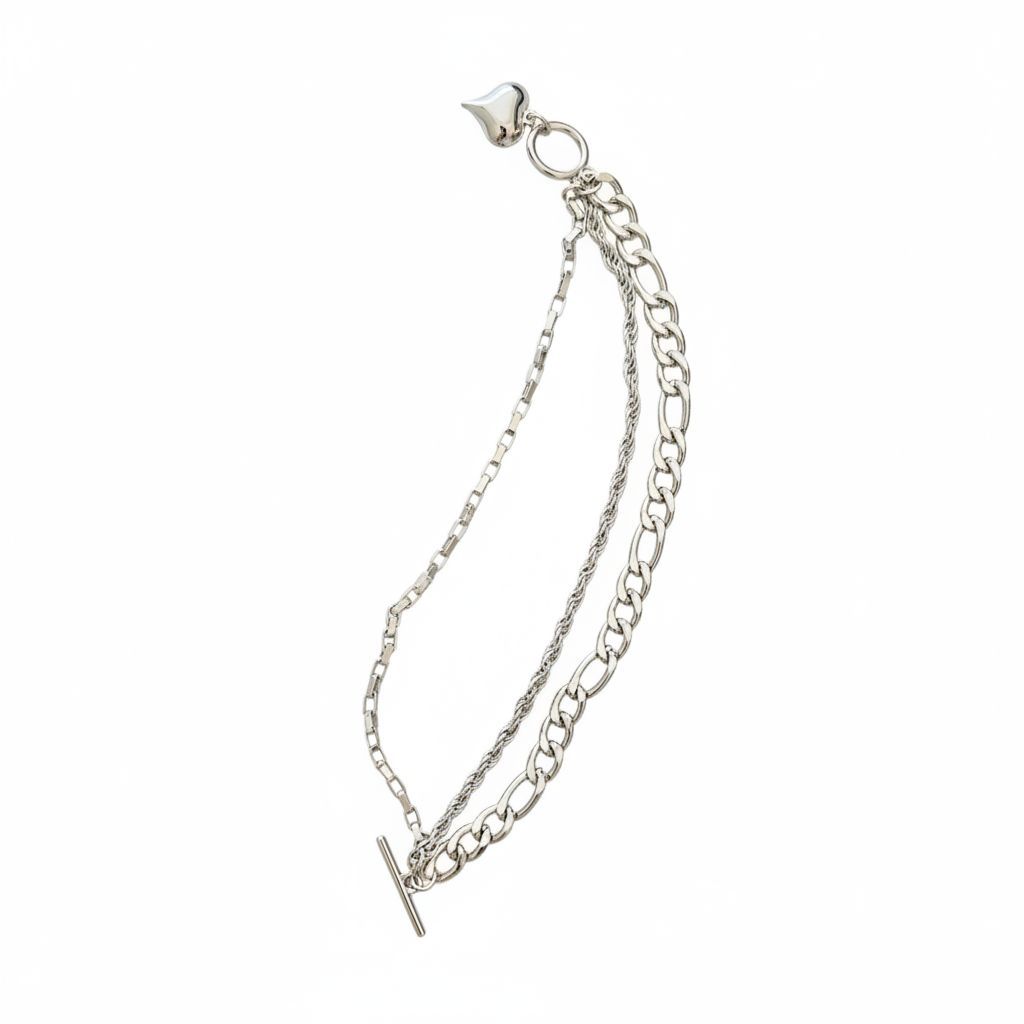 3 Camada Cuba Estilo Europeu E Americano pulseira Grossa De Aço Titânio Ranhurado De Osso De Bloque 21cm em Oferta na Shopee