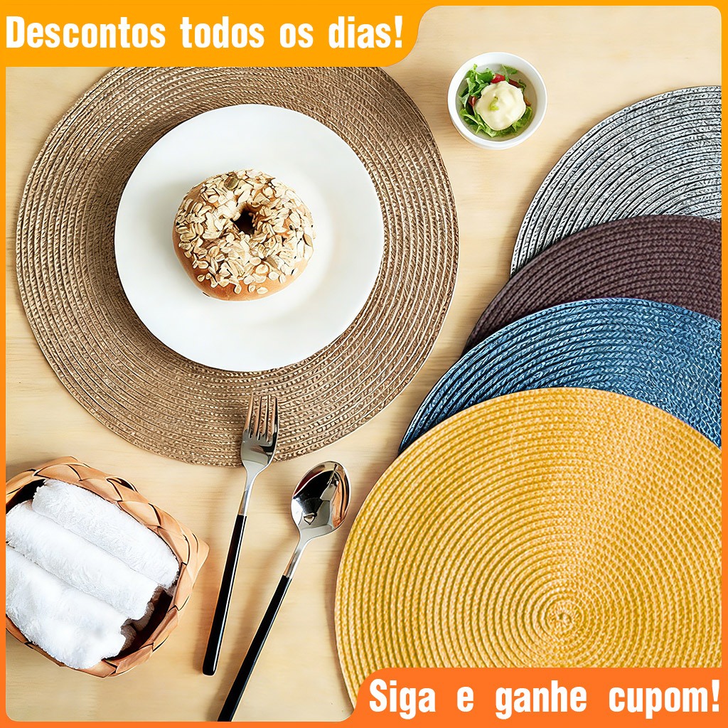 Kit 1/2/4/6 Jogo Americano Redondo Sousplat 38cm – Mesa Posta Jantar e Cozinha Descanso de Prato
