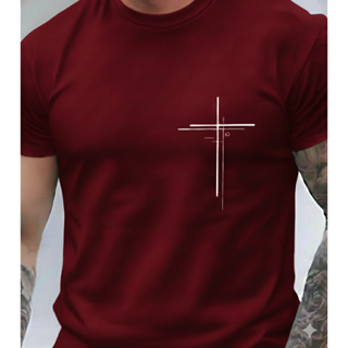Camiseta Masculina Cruz Dupla Religião Cristão 100% Algodão Promoção em Oferta na Shopee